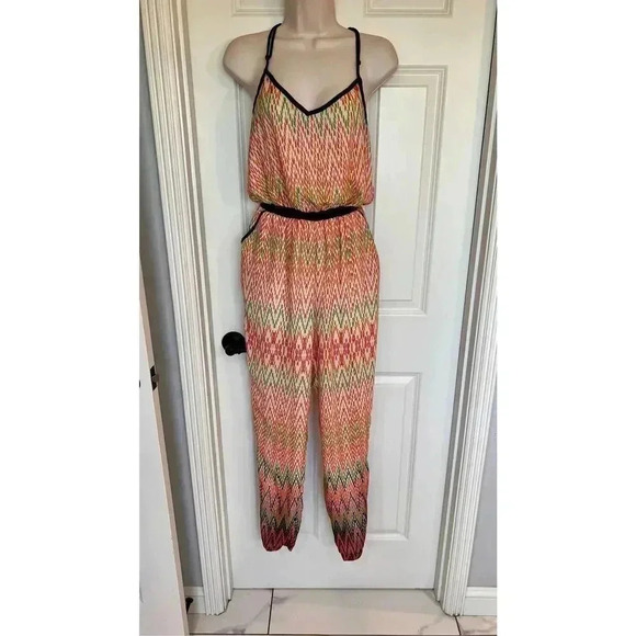 Haute Hanger Women’s M Pants Tank Top One Piece Romper Pockets Orange Green - Picture 1 of 12